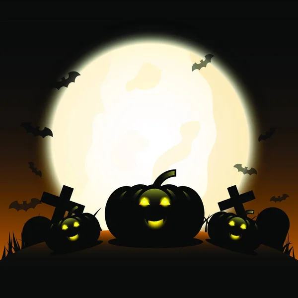 Citrouilles Halloween Sous Lune Vecteur Stock — Image vectorielle