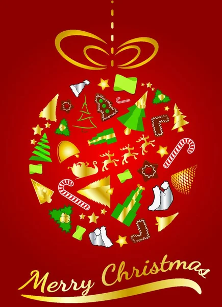 Abstract Kerstbal Met Iconen Vrolijk Kerstfeest Achtergrond Vectorillustratie — Stockvector