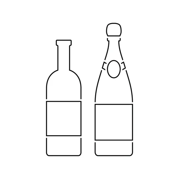 Ikonę Butelek Wina Szampana Cienka Konstrukcja Ilustracja Wektorowa — Wektor stockowy