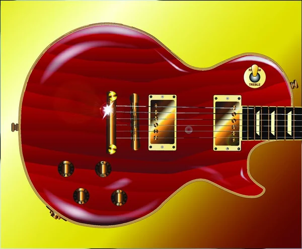 Una Guitarra Eléctrica Grano Rojo Con Accesorios Metal Dorado — Vector de stock