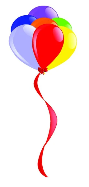 Ein Buntes Arrangement Von Luftballons Die Mit Schleife Davonfliegen — Stockvektor