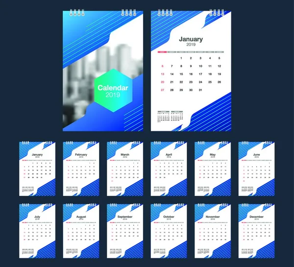 2019 Kalender Skrivbord Kalendermall Moderna Design Med Plats För Foto — Stock vektor