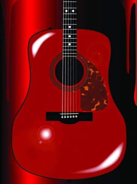 Une Guitare Acoustique Dans Fond Rouge Sang Style Running — Image vectorielle