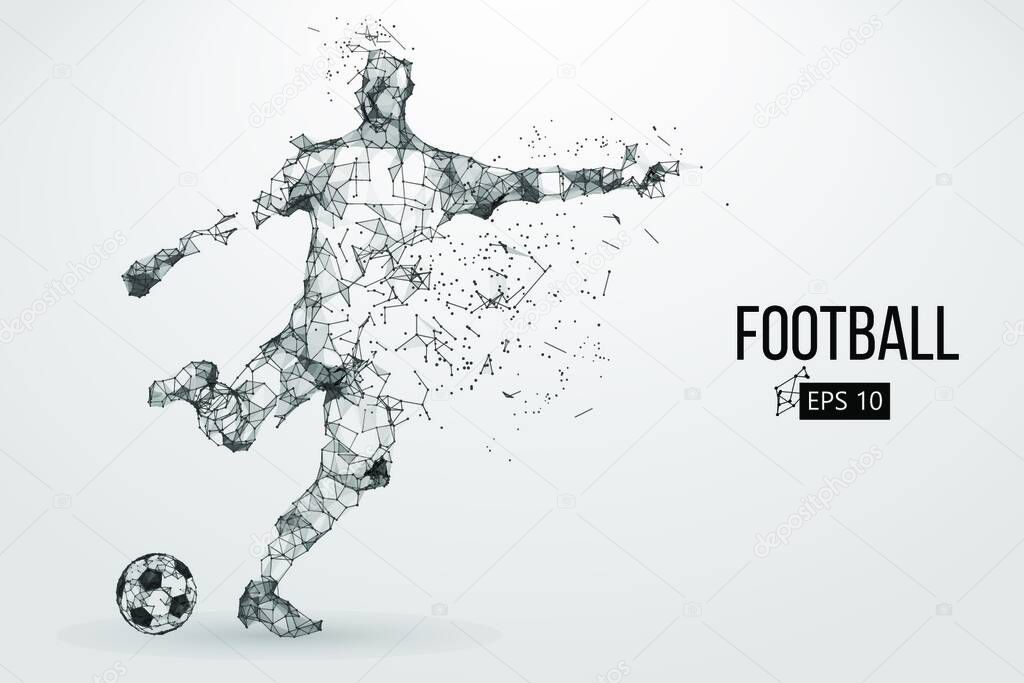 Silhouette of a football player. Dots, lines, triangles, text, color effects and background on a separate layers, color can be changed in one click. Vector illustration