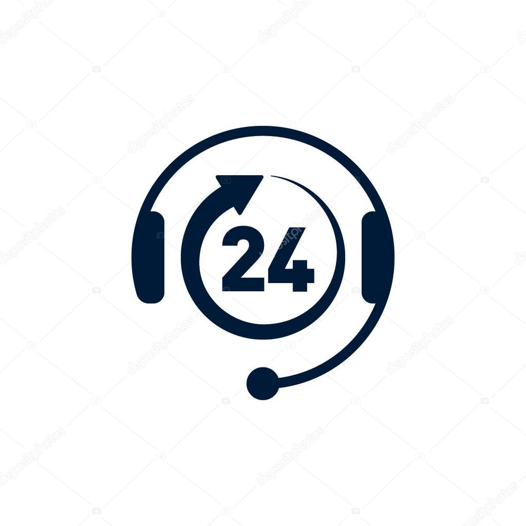 Call center 24 hrs icon on white background. Flat vector design.