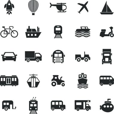 Vehicle icons on white background, stock vector clipart