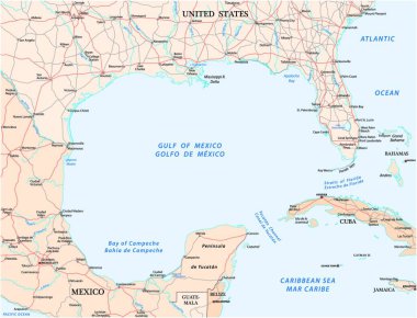 gulf of mexico road vector map clipart