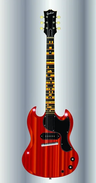 Суцільна Електрична Гітара Тіла Нотами Гітарного Блюзу Ключі Від — стоковий вектор