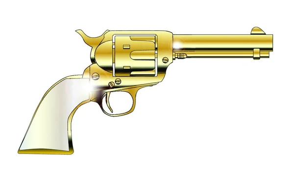 Perenhandvatten Revolver Goud Boven Wit — Stockvector