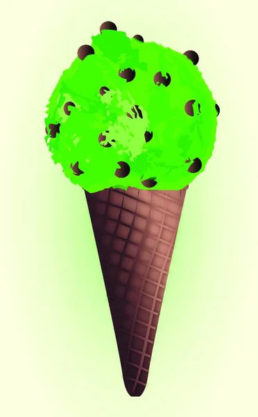 Naneli Dondurma Renkli Bir Arka Planda Çikolata Parçacıklarıyla Gelir — Stok Vektör