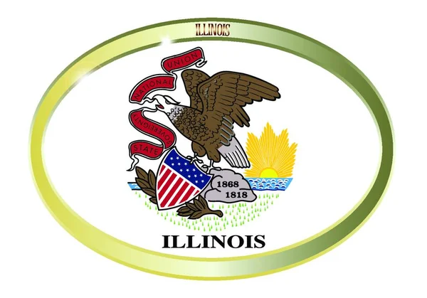 Botón Metal Oval Con Bandera Illinois Aislada Sobre Fondo Blanco — Vector de stock