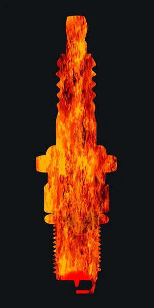 黒い背景の上に炎とシルエットの火花プラグ — ストックベクタ