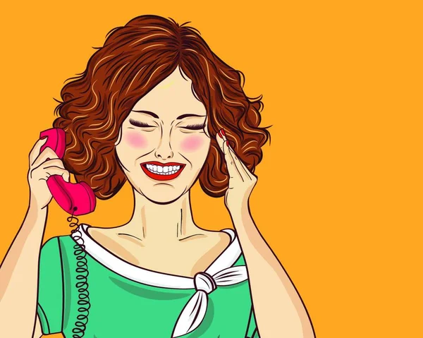 Διασκεδάζει Pop Art Γυναίκα Συνομιλείτε Στο Τηλέφωνο Ρετρό Κωμικό Γυναίκα — Διανυσματικό Αρχείο