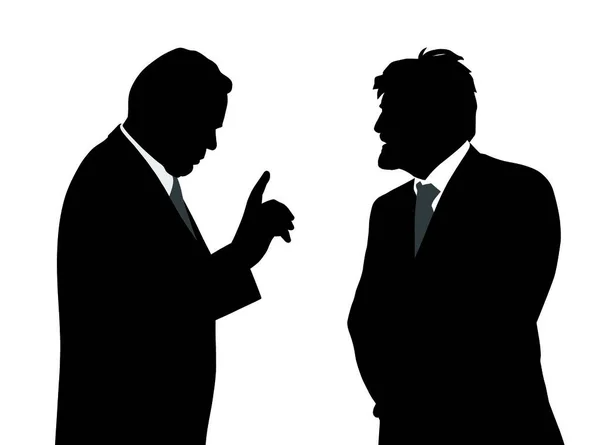 Deux Hommes Affaires Qui Parlent Plan Affaires Problèmes Fond Blanc — Image vectorielle