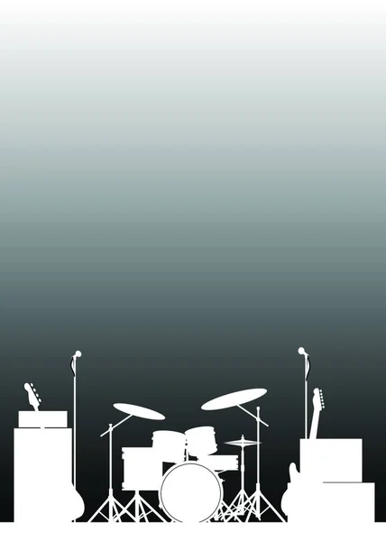 舞台上作为海报的摇滚乐队设备的白色轮廓 — 图库矢量图片