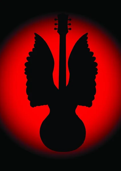 Σιλουέτα Κιθάρας Υψωμένα Φτερά Αγγέλου — Διανυσματικό Αρχείο
