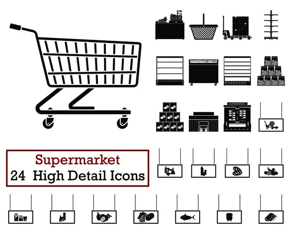 Ensemble Icônes Supermarché Conception Couleur Monochrome Illustration Vectorielle — Image vectorielle