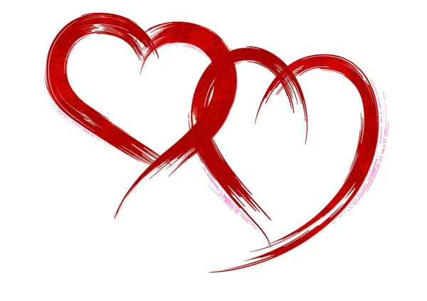 Rote Grunge Herzformen Auf Weißem Hintergrund Pinselskizze Illustration Mit Abstrakter — Stockvektor