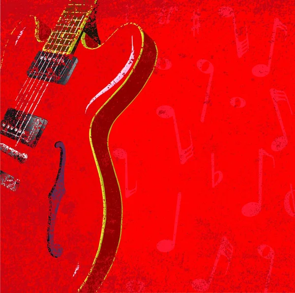 Red Jazz Guitar Musical Notes Grunge — Stock Vector