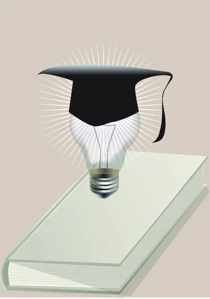 毕业的概念 书顶上的大学帽和灯 — 图库矢量图片