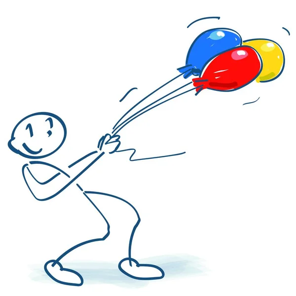 Stick Figure Balloons Storm — Stock Vector