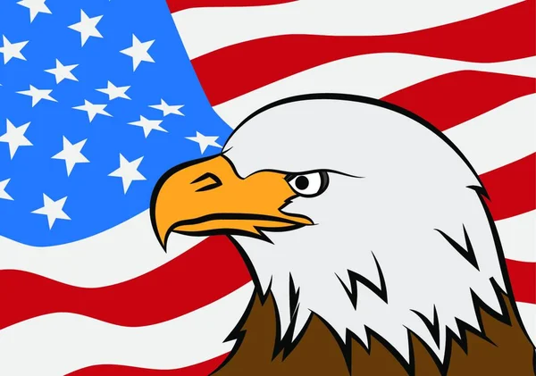 Weißkopfseeadler Haliaeetus Leucocephalus Auf Einem Hintergrund Amerikanischer Flagge Vektorillustration — Stockvektor