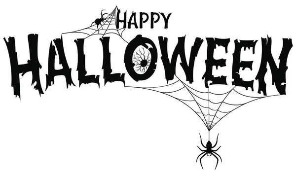 Happy Halloween Text Banner Ilustração Preto Branco Com Aranhas Web —  Vetores de Stock