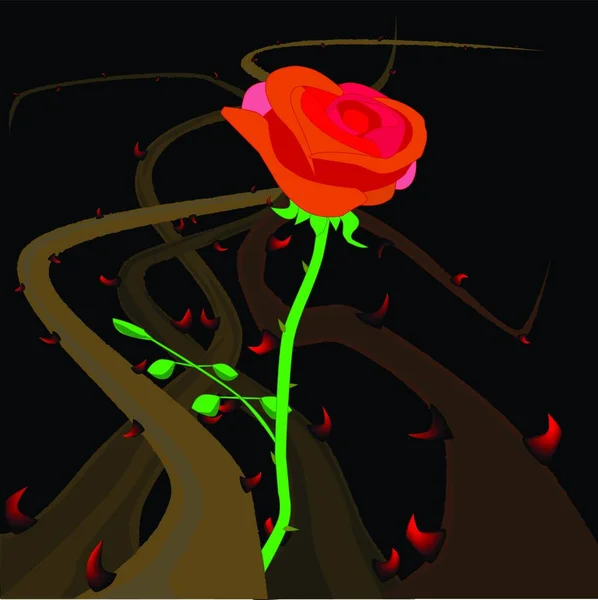 Шипы Бриры Растущие Соприкасающиеся Красной Розой — стоковый вектор