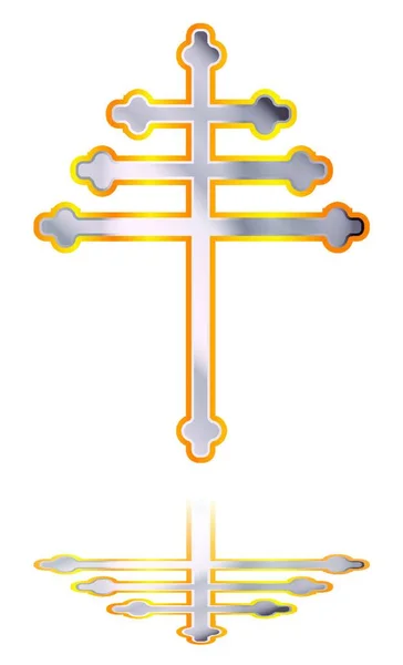 Una Cruz Cristiana Maronita Plata Oro Sobre Fondo Blanco — Archivo Imágenes Vectoriales