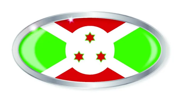 Ovális Ezüst Gomb Burundi Zászló Elszigetelt Fehér Alapon — Stock Vector