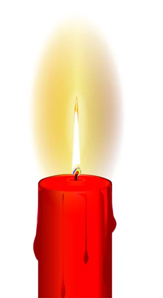 Eine Rote Brennende Kerze Vordergrund Vor Weißem Hintergrund — Stockvektor