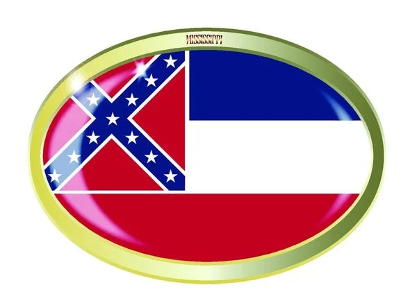 Ovális Fém Gomb Mississippi Zászló Elszigetelt Fehér Alapon — Stock Vector