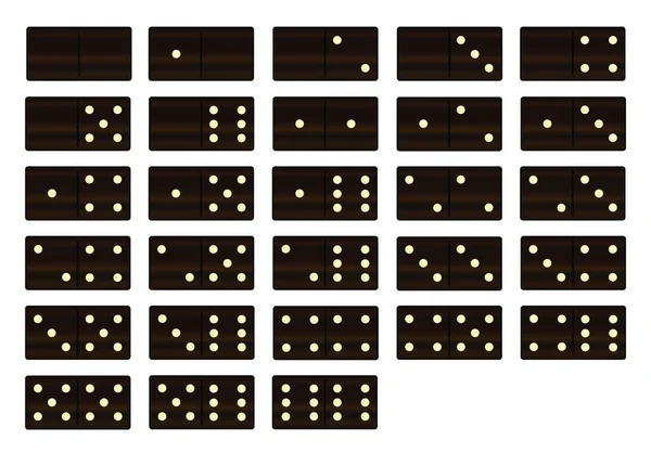 Complete Set Black Wooden Dominoes White Background — Stock Vector