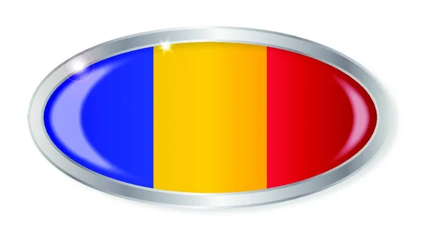椭圆形银钮扣 罗马尼亚国旗与白色背景隔离 — 图库矢量图片