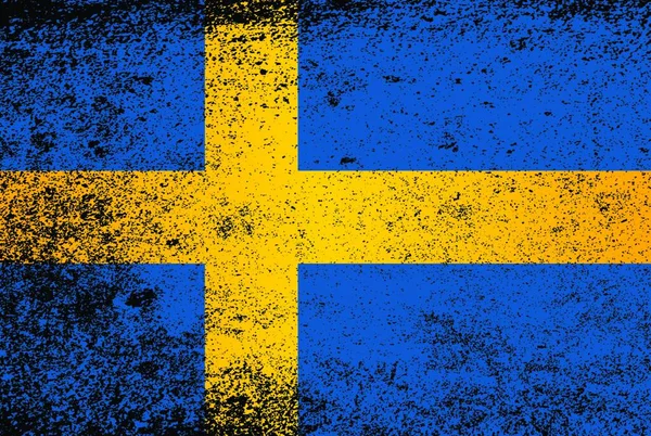 Sveriges Flagga Blått Och Gult Med Grunge Effekt — Stock vektor