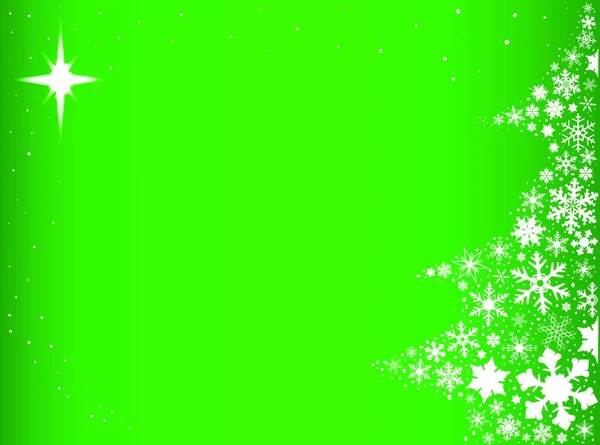 Fondo Verde Con Copos Nieve Forma Árbol Navidad — Archivo Imágenes Vectoriales