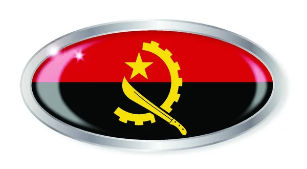 Beyaz Arkaplanda Angola Bayrağı Olan Oval Gümüş Düğme — Stok Vektör