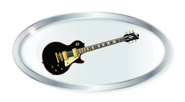 白い背景に絶縁されたエレキギターと楕円形の銀ボタン — ストックベクタ
