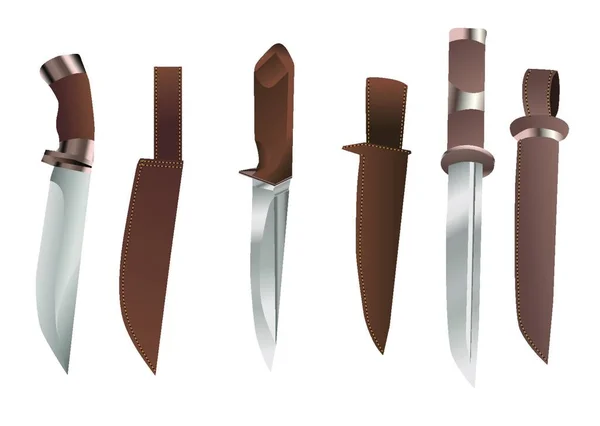 Couteaux Chasse Avec Gaine Isolée Sur Blanc — Image vectorielle