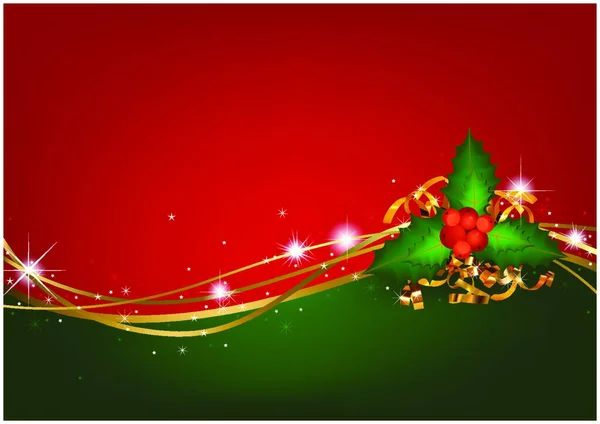 圣诞节背景与圣诞节冬青和金色的五彩纸屑在红色 绿色背景 节日例证 — 图库矢量图片