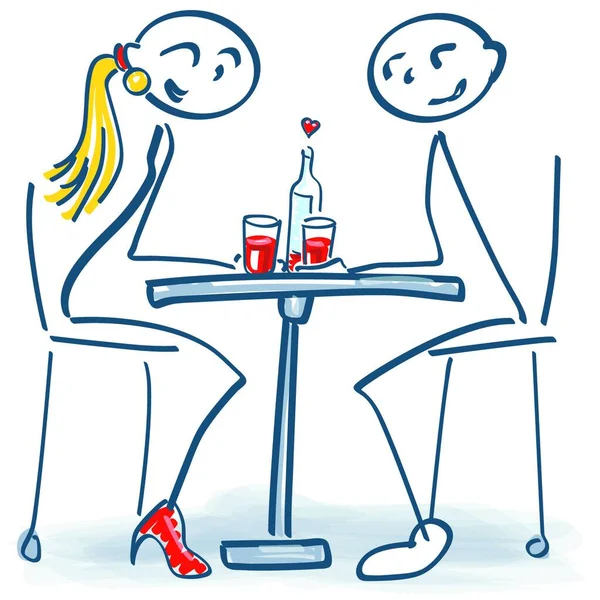 Stick Figure First Date Romantic Table — Stock Vector