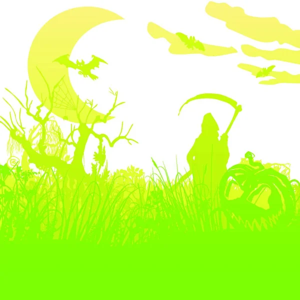 Desgranador Sombrío Noche Luz Luna Con Calabaza Halloween — Vector de stock