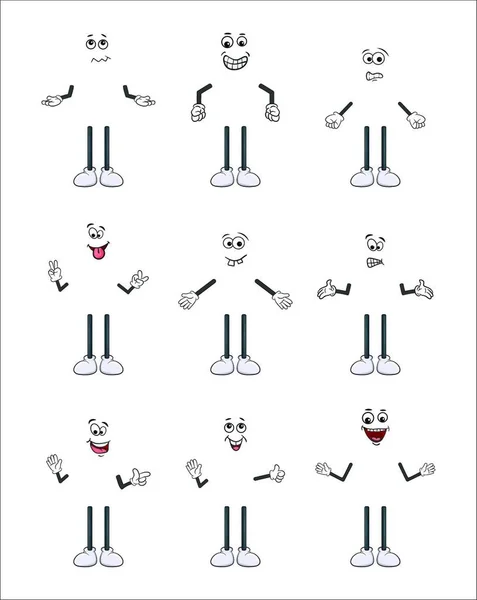 卡通人物手臂 腿和脸被白色背景隔离 — 图库矢量图片