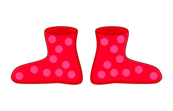 Gummistövlar Tecknad Streckade Röda Gummistövlar Isolerade Vit Bakgrund — Stock vektor