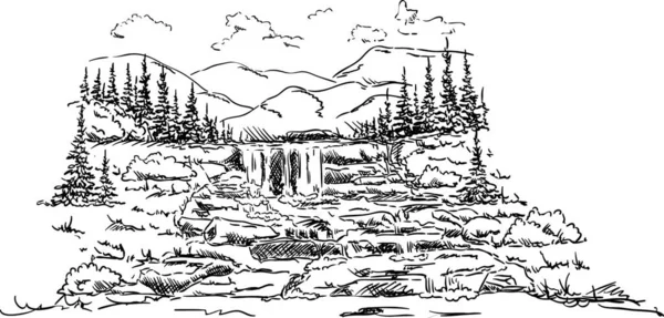 Вектор Ландшафт Водопада Изолированные Заднем Плане — стоковый вектор