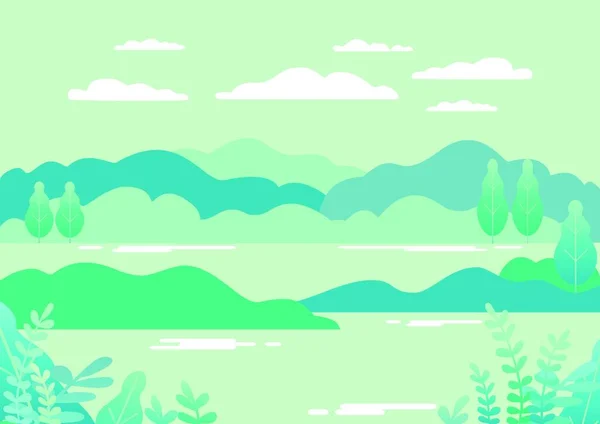 Деревенский Пейзаж Модном Плоском Линейном Стиле Векторной Иллюстрации Горы Холмы — стоковый вектор