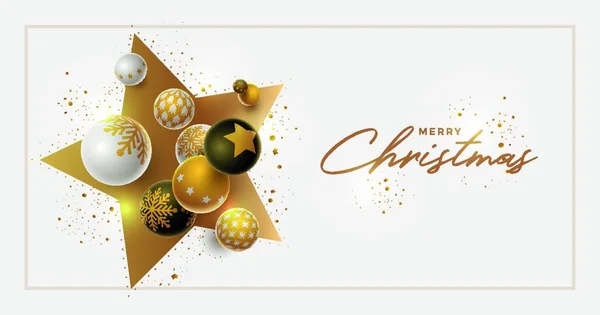 Vector Navidad Año Nuevo Diseño Banner Felicitación Con Bolas Navidad — Vector de stock