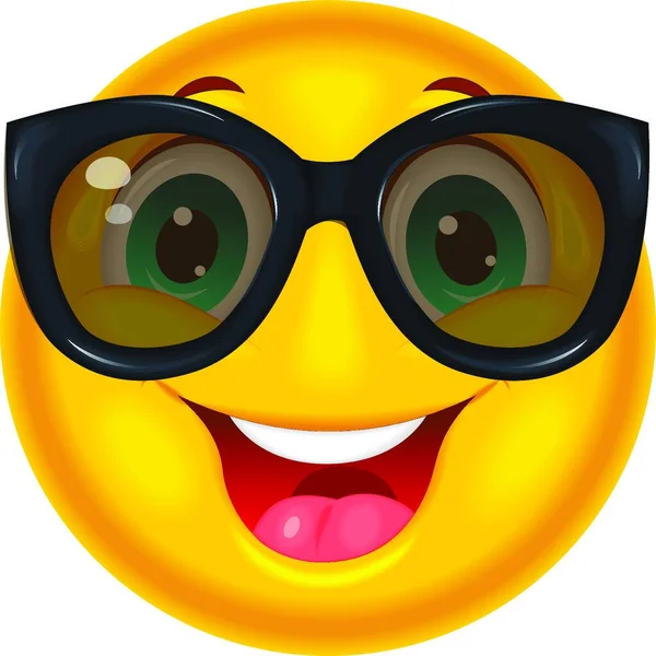 Lächelnder Gelber Smiley Schwarzer Brille Auf Weißem Hintergrund — Stockvektor