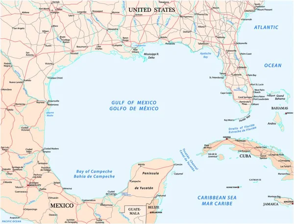 Golfo México Mapa Vetorial Rodoviário — Vetor de Stock
