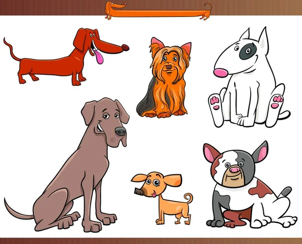 Desenhos Animados Ilustração Purebred Dog Personagens Set —  Vetores de Stock